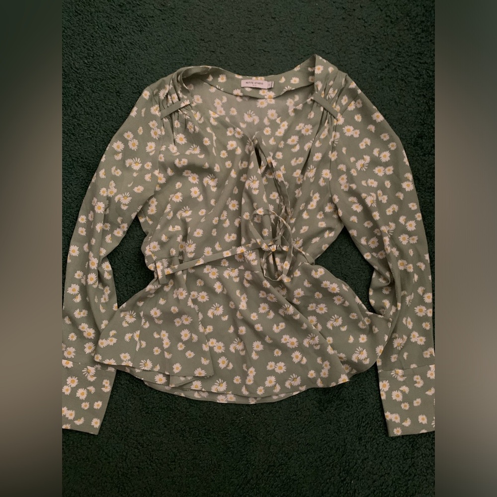 Petite studios NYC small green wrap shirt/blouse